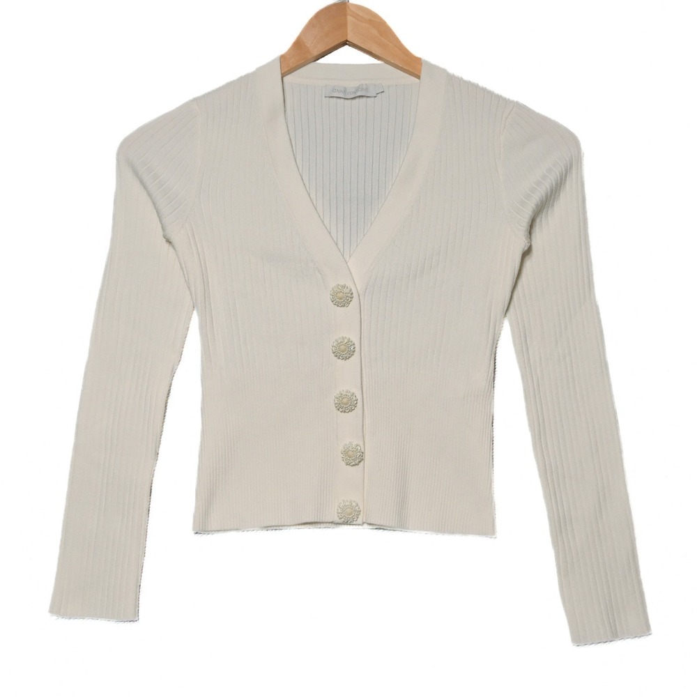 Anne Fontaine Cardigan Sweater V Neck Viscose Front 3D Buttons detail 38 M Cream